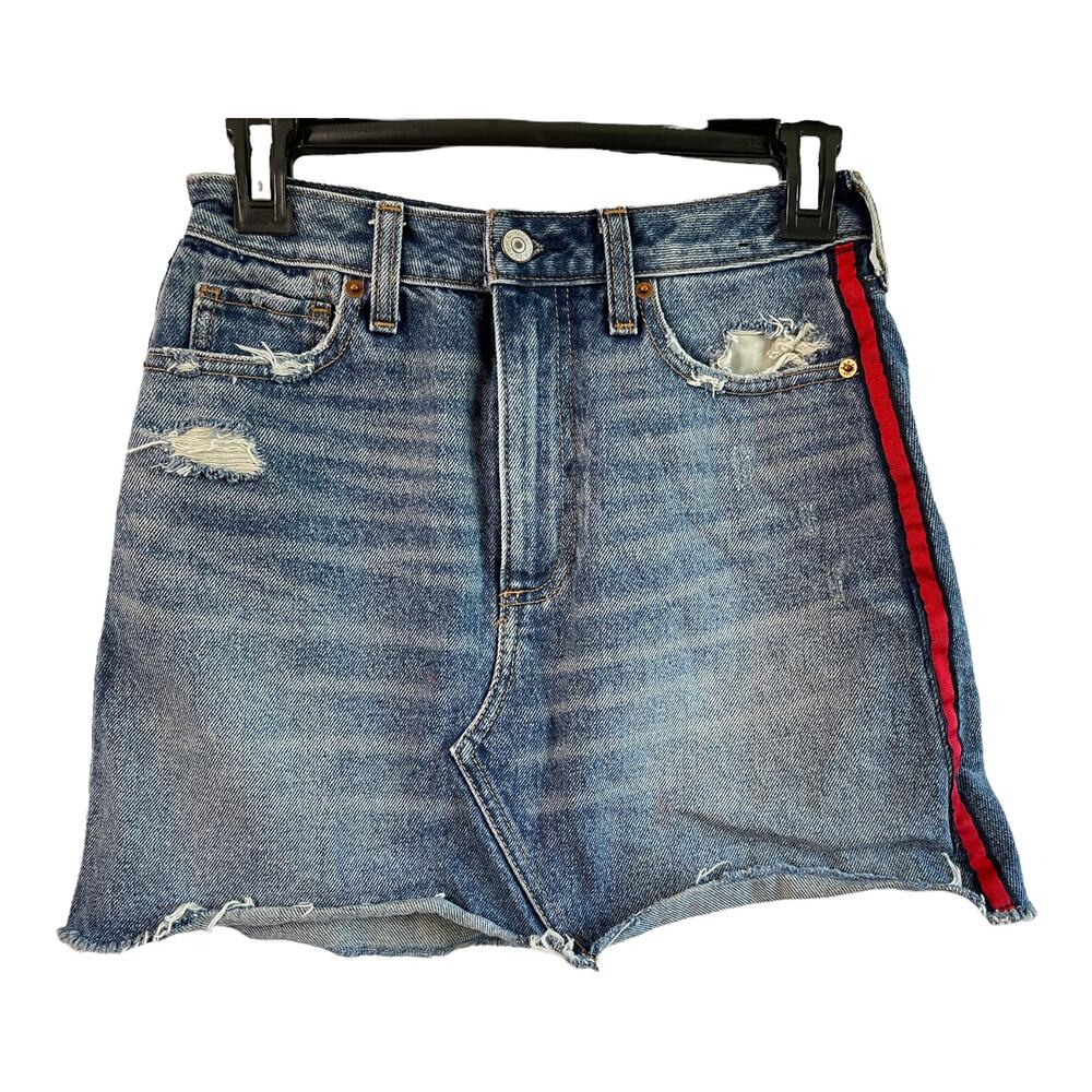 Abercrombie & Fitch Denim Distressed Skirt Ribbon Detail 0/25